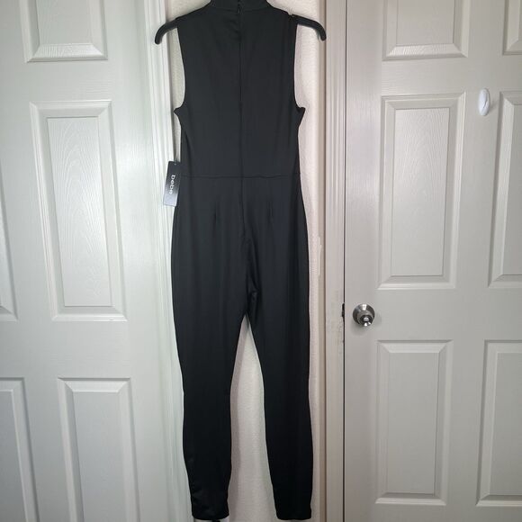 Bebe Bar Detail Jumpsuit Women’s Size Medium Black Gold Bar New - Picture 6 of 13